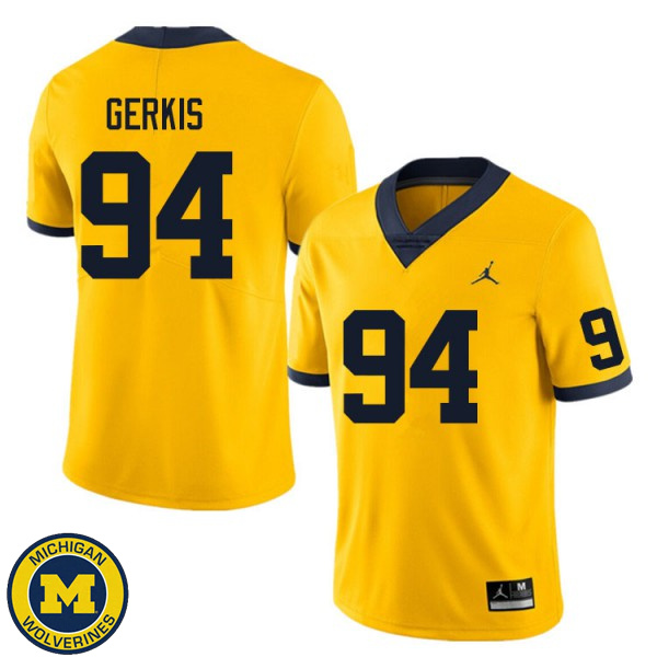 Men Michigan Wolverines #94 Izaak Gerkis Yellow NCAA Football Jersey